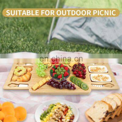 Custom Bamboo Wooden Charcuterie Cheese Board With Cutlery Set photo-2