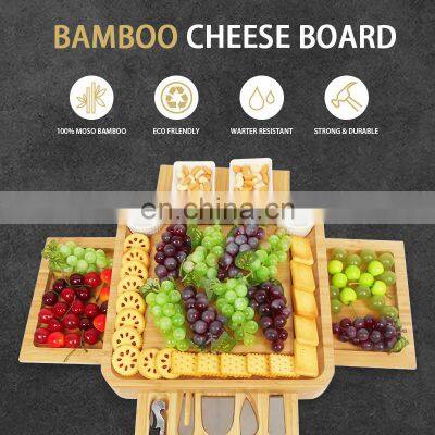 Bamboo Wood Charcuterie Platter Magnetic Slide-Out Drawers Cheese Board Set With Cutlery Knife photo-2