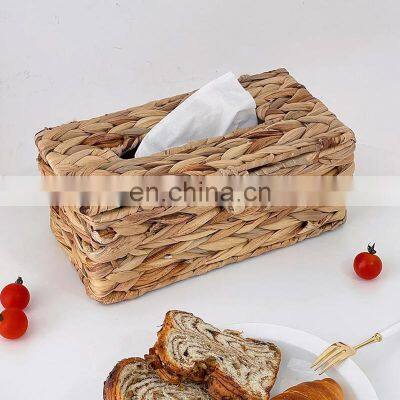 Hot Sale Handwoven Water Hyacinth Rectangular Tissue Box Cover Wicker Tissue Storage Box for Living Room Vietnam Manufacturer