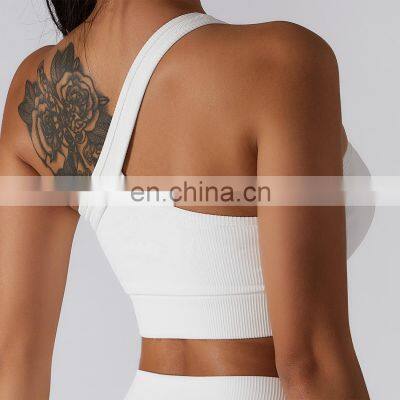 Ribbed One Shoulder Crop Sports Bras Women Factory Supply Backless Yoga Tank Tops