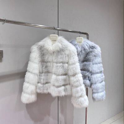 Winter Car Strips Sunset Sweet Wine Real Fox Fur Grass Coat Women's Short Style Young Fashion Coat