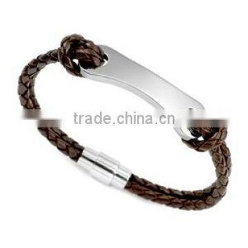 manufacturer supply new design Braided Brown Leather & Steel Bracelet high quality stainless steel bracelets