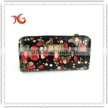 strawberry design laminated canvas wallet for women