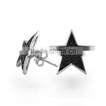925 sterling silver black gold black stone micro pave star earring