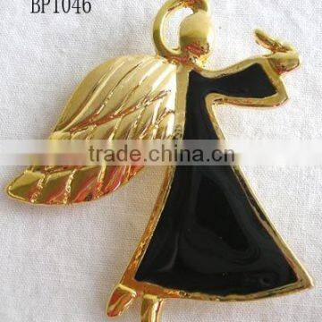 Classic Gold Angle Lapel Brooch With Black Epoxy