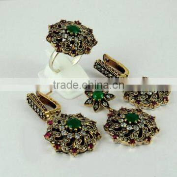 Fascinating Indian Silver Jewellery !! Green Onyx, Red Onyx, White CZ Silver Gemstone Jewellery Sets 925 Wholesale