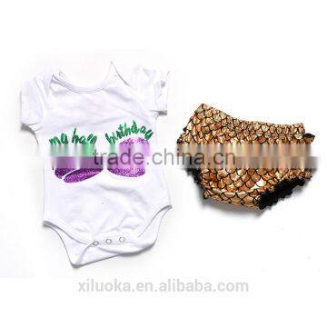 Baby Girls Ruffle Summer Outfits Mermaid Prints Mustard Day Clothing Set