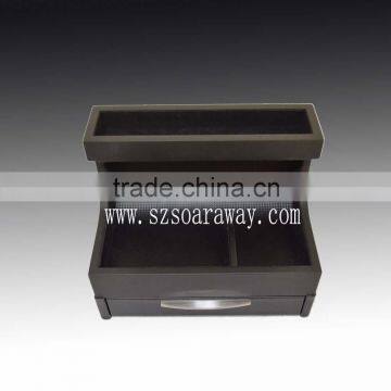 hotel use rubber paint black lacquered watch box ,Faux Leather desk organiser for stationery holder factory