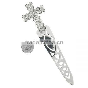 Silver bookmark with cross made up of round crystals metal crafts