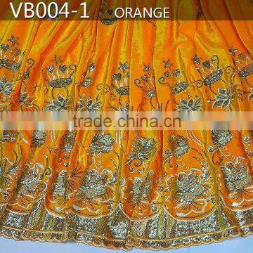 VB004-1 Latest Design Orange Velvet Lace Fabric With Embroidery Design