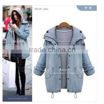 2014 Light Blue Thick Warm Fleece Lined Hooded plus size winter Denim Coat +Waistcoat