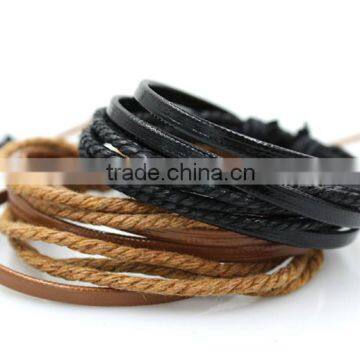 Knitting Leather Straw Rope Bracelet For Boys,Fashion Leather Bracelet For Men