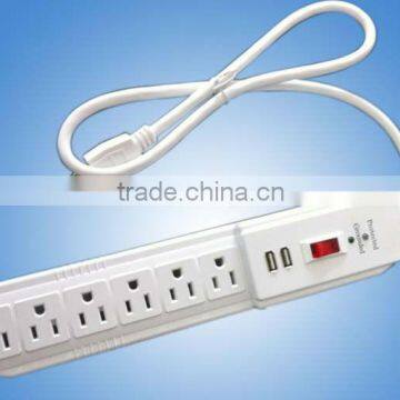 Portable 6 Outlets Surge Protection Extension Socket with Indicator and 2 USB Ports