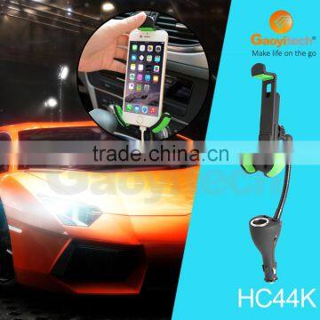 2016 high quality dual usb and cigarette hole car mobile phone charger and holder