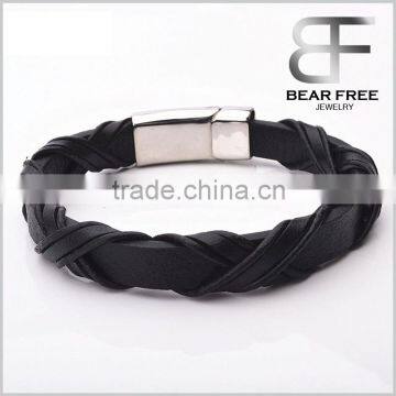 Wholesale Stainless Steel Strap Leather Bracelets For Men with Stainless Steel Clasp