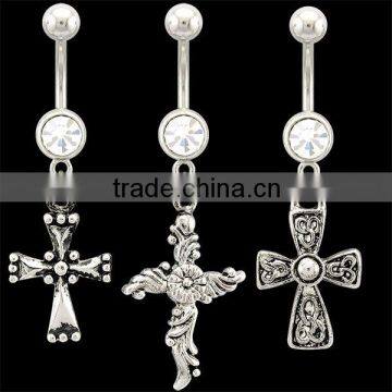 Cross Dangles Navel Rings Stainless Steel Belly RIng