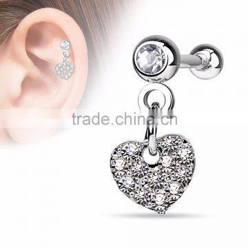 Heart Dangle Steel Ear Cartilage Tragus Barbell Stud