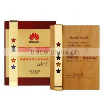 wood plaque with copper sheet engraving
