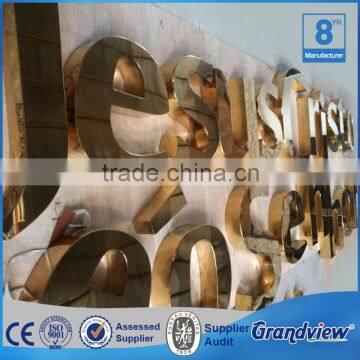 Guangzhou LED lighted gold-plating stainless steel signs on the wall