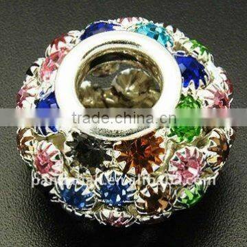 Brass Rhinestone European Beads, Silver Color, 28x18.5mm, hole: 9.3mm(CPDL-Q007-S)