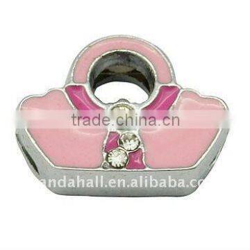 Alloy Slide Charms, Nickel, Handbag, Pink, about 14.8x11x4.7mm, hole: 1.6x8mm(ENAM-Q157-1)