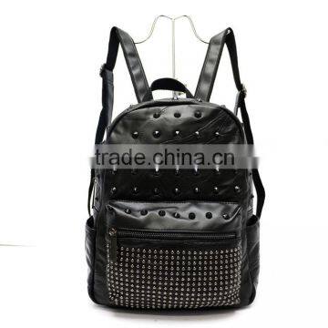 Custom made soft black genuine leather stylish ladies rivet backpack