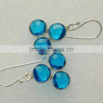 Blue Quartz Round Gemstone Earrings photo-3