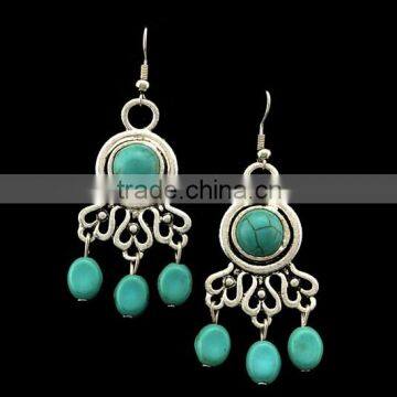 Gypsy Women Festival Jewelry Earrings Tibetan Silver Plated Round Beads Ear Hook