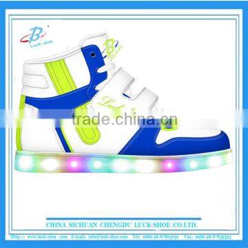 cute blue high top kids LED shoe, recharging kids LED skate shoe, OEM KIDS LED shoe with good price