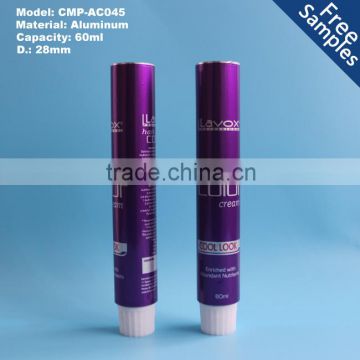 D28mm aluminum color cream tube with white plastic cap