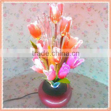Plastic Flower With Fiber Optic Lights / Chinese Pink Tulip With Lights
