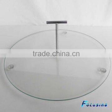 1-layer clear with zinic alloy support tempered glass cake stand