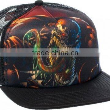 cheap custom 100 polyester flat brim trucker cap