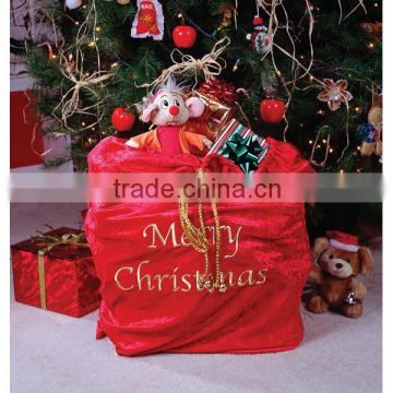 red festival santa drawstring bags/santa sacks with cheap promotional price