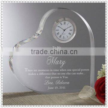 Engraved Clear Heart Personalized Crystal Clocks For Gifts