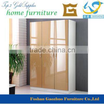 2016 Popular small size high gloss 3 door wooden bedroom wardrobe