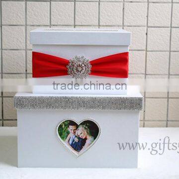 Elegant white wedding money box in handmade with photo frame