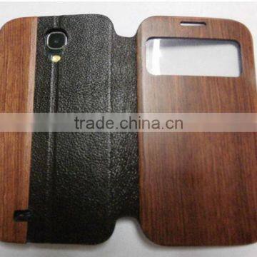 Wooden+Real leather + PC Screen phone case for Samsung Galaxy s4