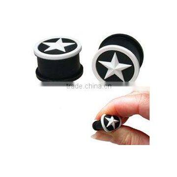 wholesale silicone flexible ear plug with a white raised star design ear jewelry ear piercing