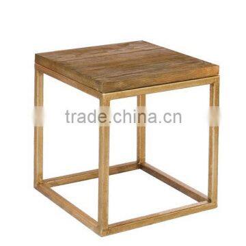 Square Iron Side Table With Wood Top On Table