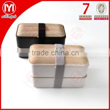 BPA free High quality Plastic wood grain Lunch Box with belt