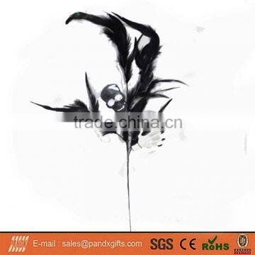 Black Feather Branch Flower with Skull For Halloween decoration