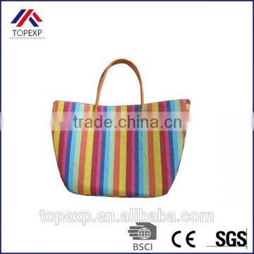 Paper Straw Bag Beach Striped Tote Bag photo-3