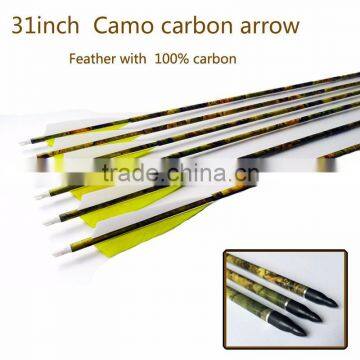 Wholesale 31" Camo feather carbon Arrow for compound bow and carbon arrow