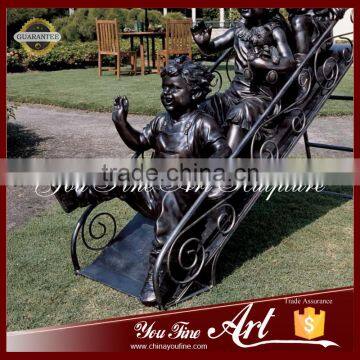 Playing Slide Bronze Garden Children Statues photo-3