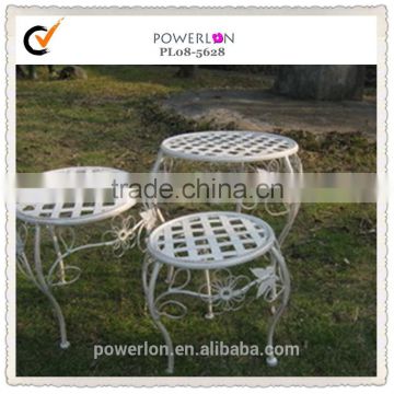 POWERLON Wrought iron S/3 small planter stand antique white outdoor furniture