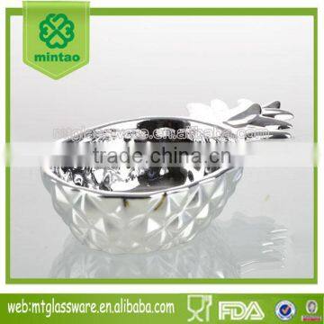 top grade electroplate silver color ceramics pineapple salod bowl