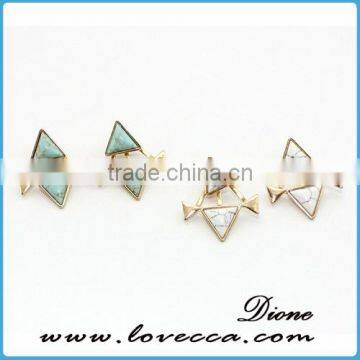 Fashion Women Green Turquoise Earrings Double Side Stud Earrings Jewelry photo-3