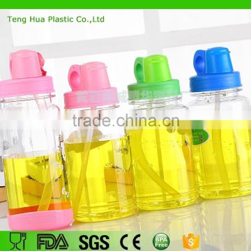 Pink Lid Plastic Baby Bottle Eco-friendly clear Baby Bottle with Straw