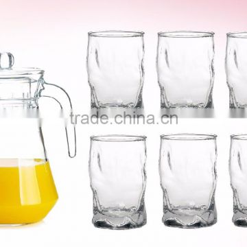 1000ml clear glass jug and 4pcs glass cup set high quality 1 liter white lid clear glass water jug set